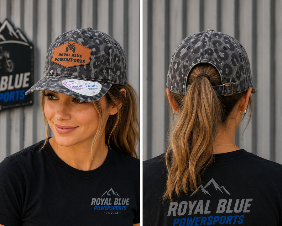 Royal Blue PowerSports Women’s Ponytail Hat – Gray Leopard Print