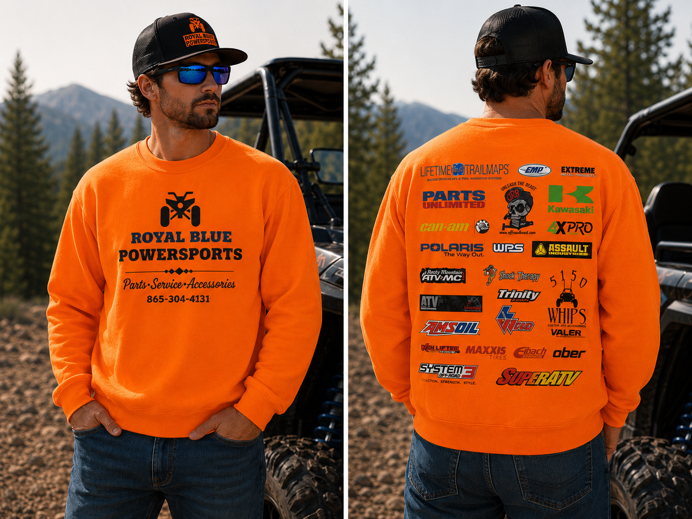 Royal Blue PowerSports Safety Orange Crewneck Sweatshirt